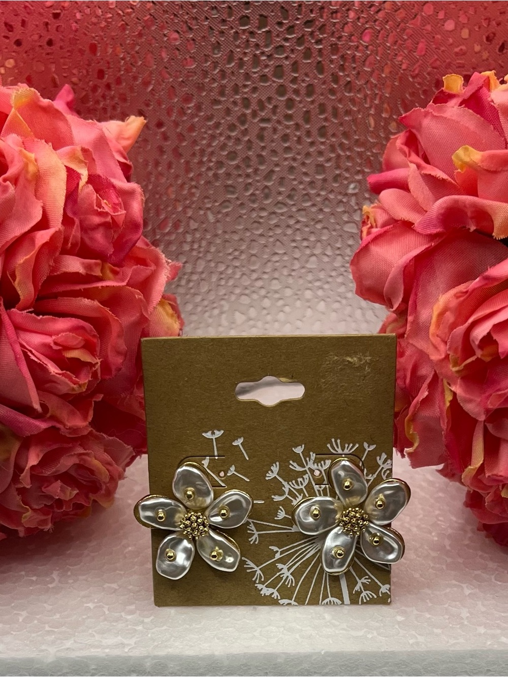 Elegant Silver toned Flower Stud Earrings - Women Jewelry